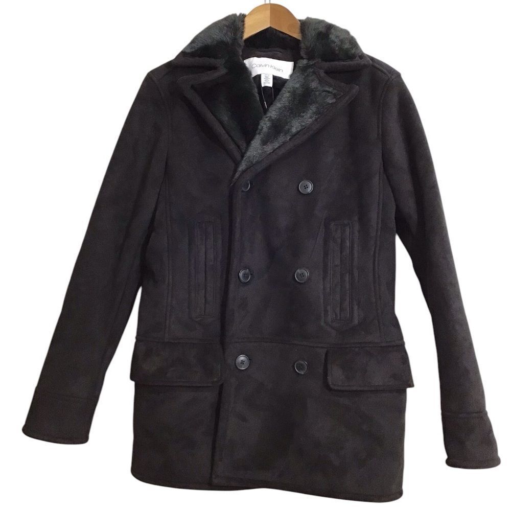 Calvin Klein Men Double Breast Pea Coat Black Size Small